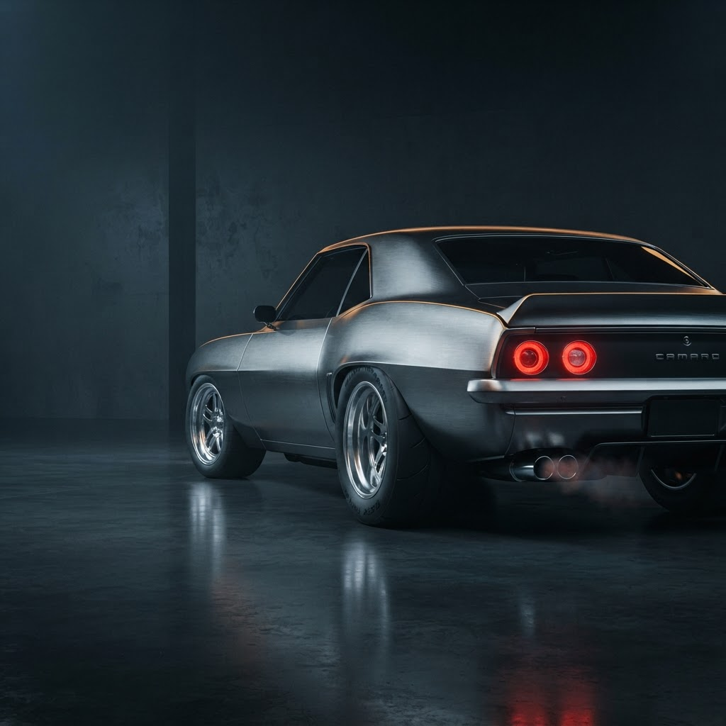 Custom muscle car with a clean dual exhaust exit