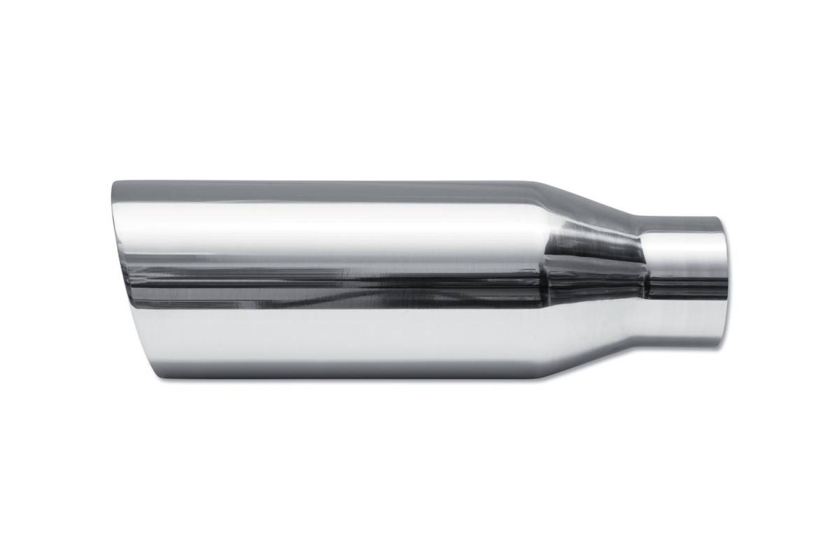Polished Stainless Double Wall SINGLE Exhaust Tip — 4.0" Angle Cut Outlet / 2.5" Inlet / 12.0" Length