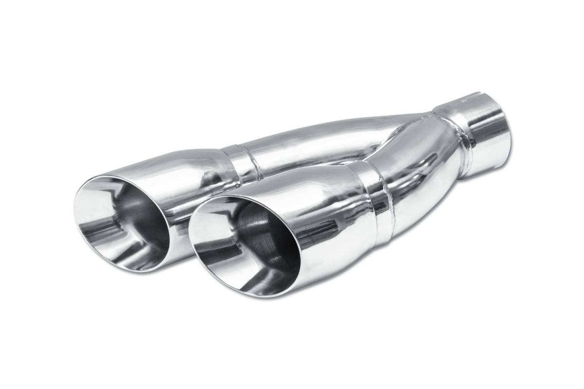 Polished Stainless Double Wall DUAL Exhaust Tip — 4.0" Angle Cut Outlets / 3.0" Inlet / 16.0" Length — Staggered
