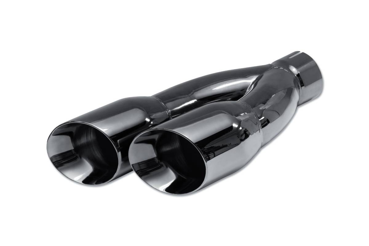 Black Chrome Double Wall DUAL Exhaust Tip — 4.0" Angle Cut Outlets / 3.0" Inlet / 16.0" Length — Staggered