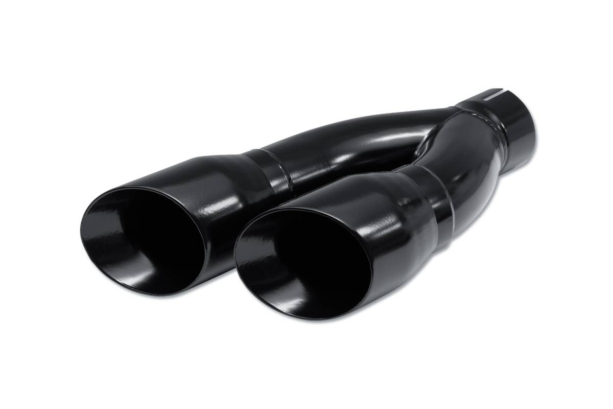 Black Powder Coat Double Wall DUAL Exhaust Tip — 4.0" Angle Cut Outlets / 3.0" Inlet / 16.0" Length — Staggered