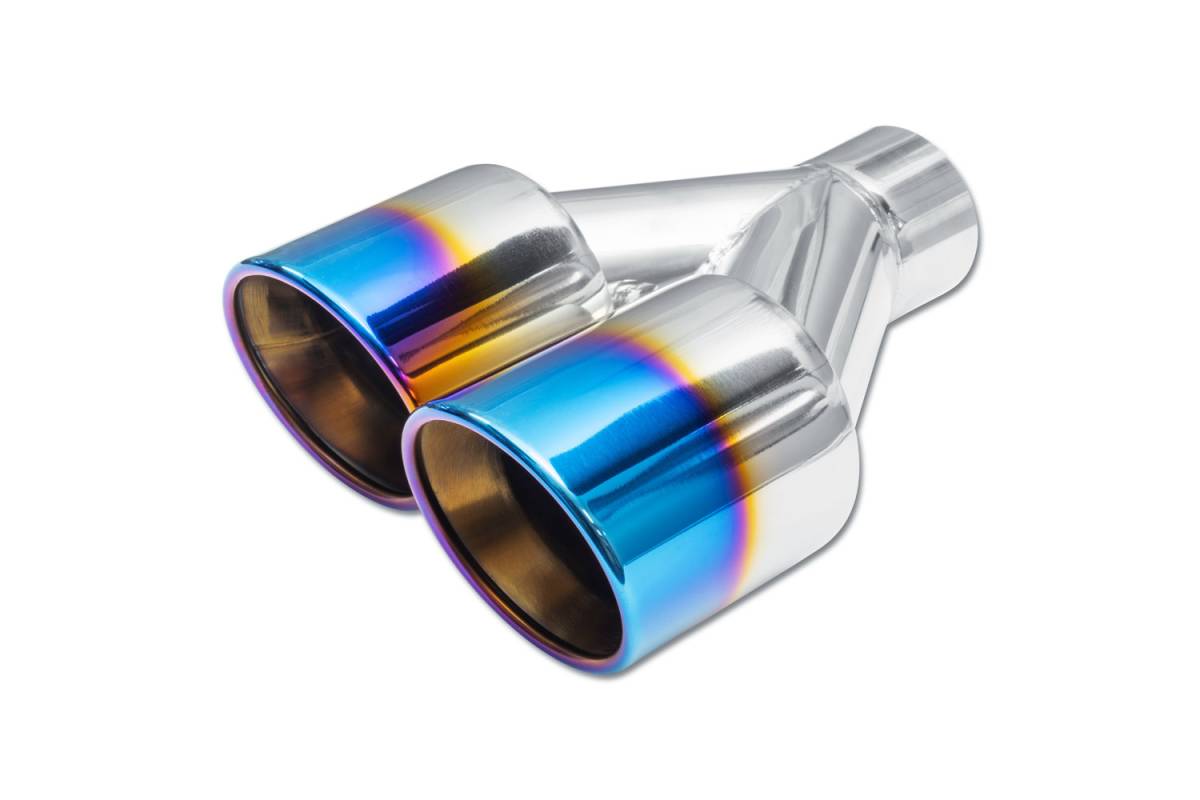 Blue Flame Double Wall DUAL Exhaust Tip — 3.5" Outlets / 2.25" Inlet / 9.75" Length — Driver Side (Staggered)