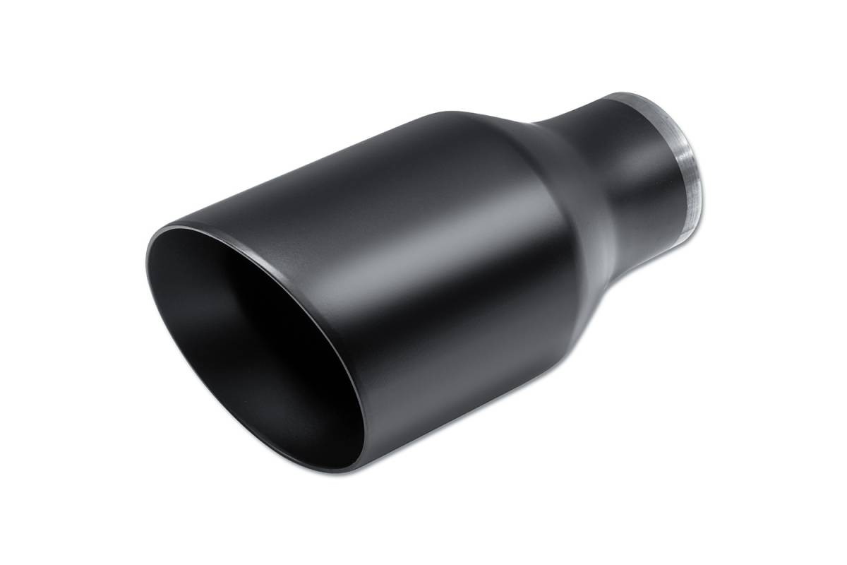 Black Powder Coat Double Wall SINGLE Exhaust Tip — 4.0" Angle Cut Outlet / 2.25" Inlet / 8.0" Length