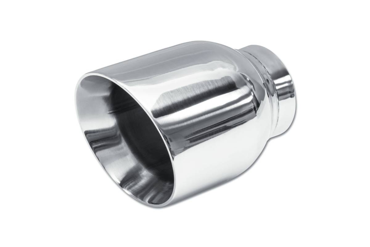 Polished Stainless Angle Cut Double Wall SINGLE Exhaust Tip — 4.0" Outlet / 2.5" Inlet / 5.0" Length — Shorty