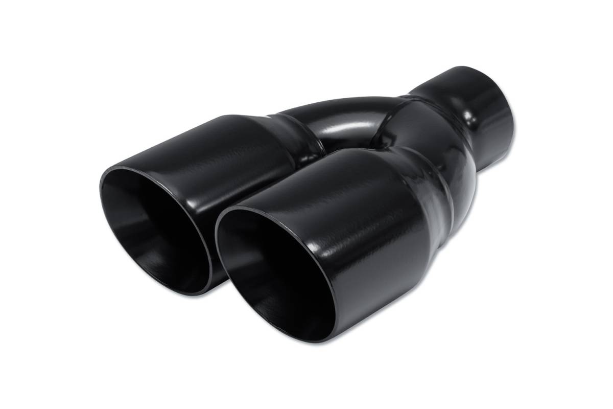 Black Powder Coat Double Wall DUAL Exhaust Tip — 3.5" Angle Cut Outlets / 2.5" Inlet / 9.5" Length — Non-Staggered
