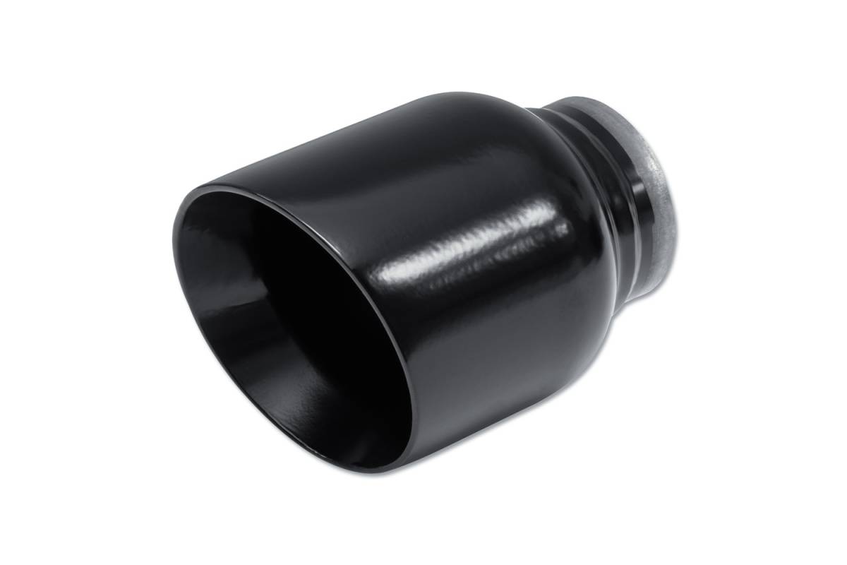 Black Powder Coat Double Wall SINGLE Exhaust Tip — 4.0" Angle Cut Outlet / 2.5" Inlet / 5.25" Length — Shorty