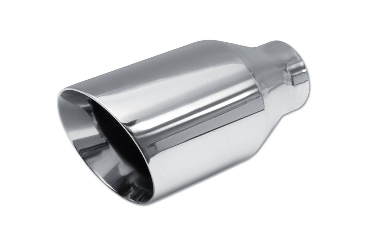 Polished Stainless Double Wall SINGLE Exhaust Tip — 4.5" Angle Cut Outlet / 2.5" Inlet / 9.0" Length
