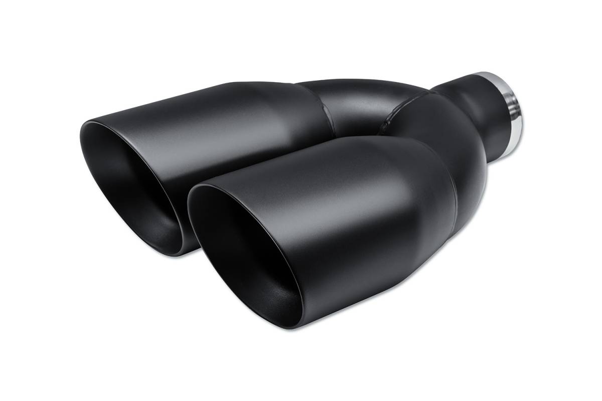 Black Powder Coat Double Wall DUAL Exhaust Tip — 4.0" Angle Cut Outlet / 2.5" Inlet / 12.0" Length / 8.25" Width