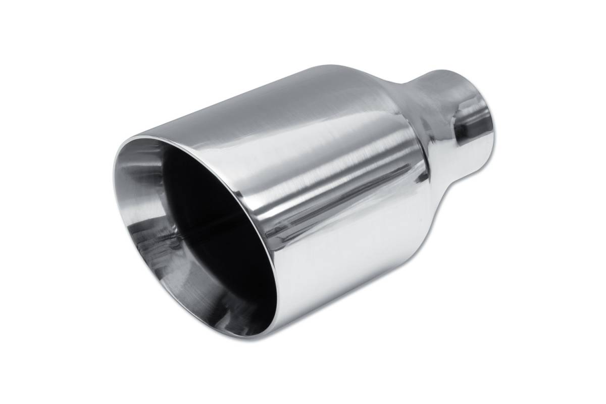 Polished Stainless Double Wall SINGLE Exhaust Tip — 5.0" Angle Cut Outlet / 2.5" Inlet / 9.0" Length