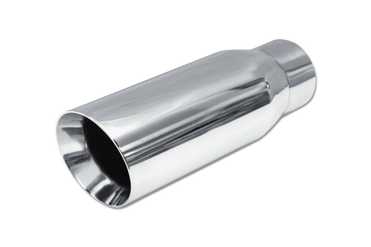 Polished Stainless Angle Cut Double Wall SINGLE Exhaust Tip — 4.0" Outlet / 3.0" Inlet / 12.0" Length
