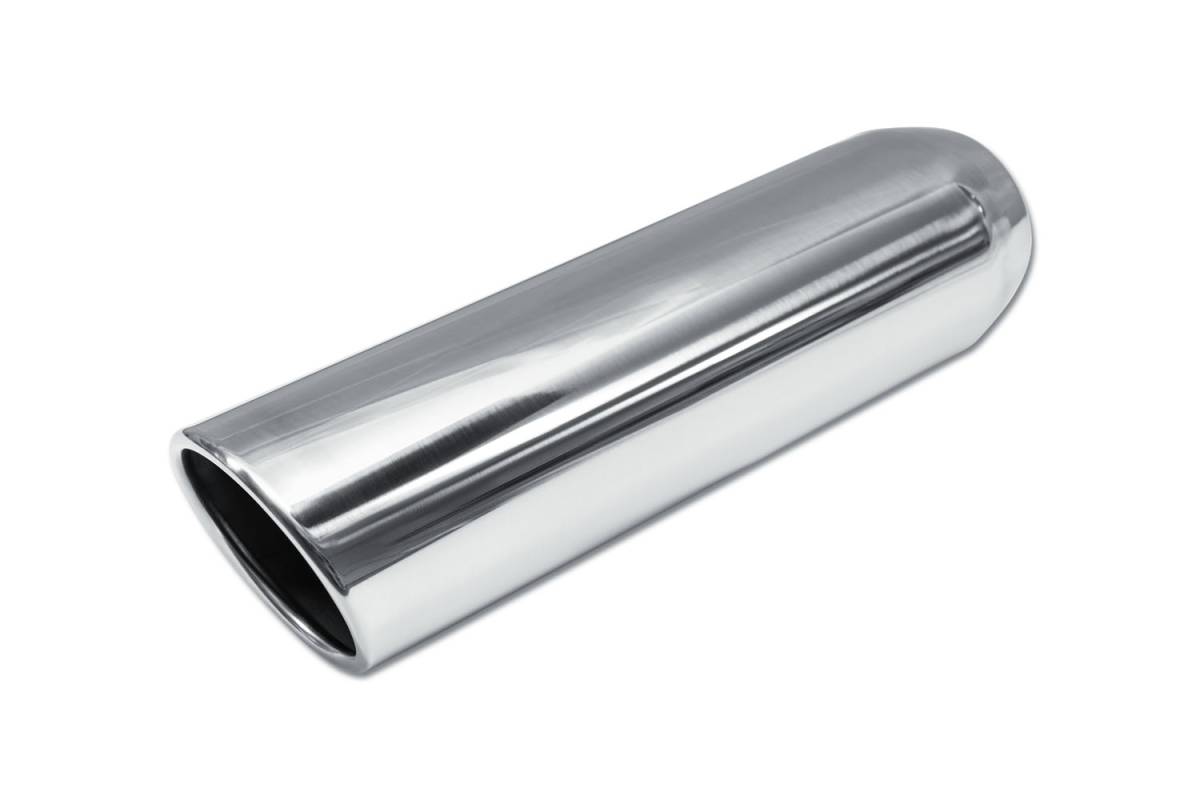 Polished Stainless Single Wall Angle Cut Rolled SINGLE Exhaust Tip — 4.0" 15° Outlet / 3.0" Inlet / 15.0" Length