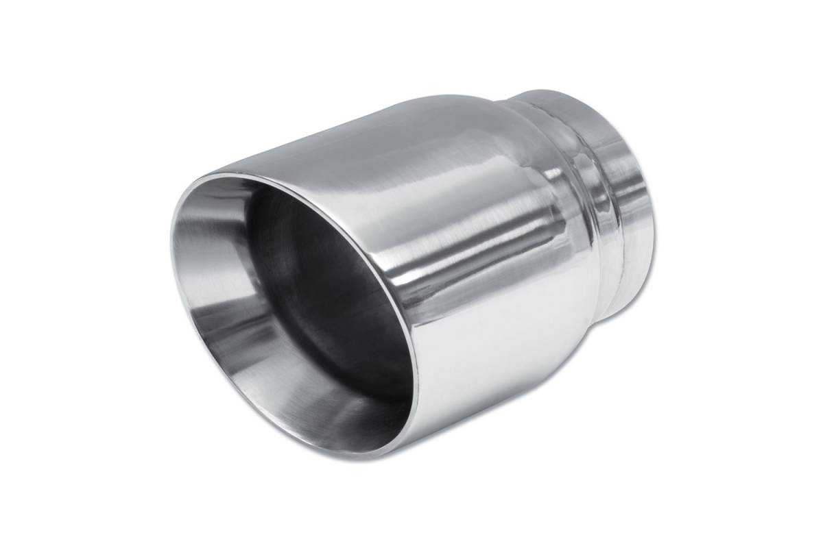 Polished Chrome Double Wall SINGLE Exhaust Tip — 4.0" Angle Cut Outlet / 3.0" Inlet / 5.25" Length — Shorty