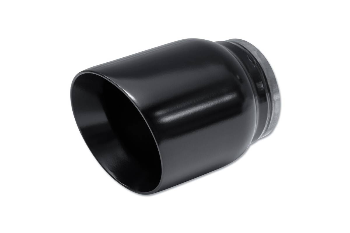 Black Powder Coat Double Wall SINGLE Exhaust Tip — 4.0" Angle Cut Outlet / 3.0" Inlet / 5.25" Length — Shorty
