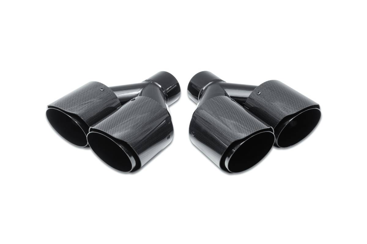 Carbon Fiber DUAL Exhaust Tips — 4.0" Angle Cut Outlets / 2.5" Inlet / 10.0" Length / 8.25" Width — Sold as a Pair